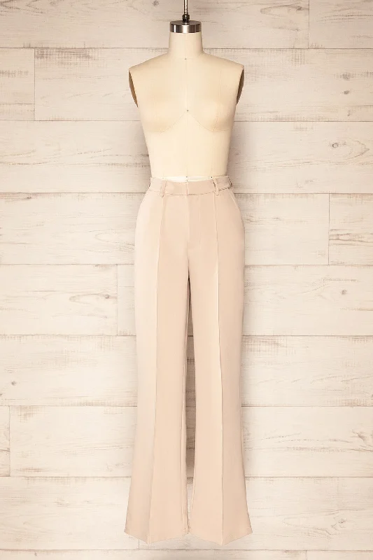 Turbine Beige | Solid Stitch Wide Leg Trousers