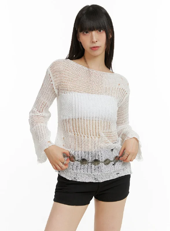 Destroyed Crochet Knit Sweater CU425