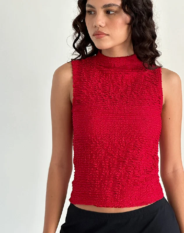 Arien Textured Mock Neck Top in Red