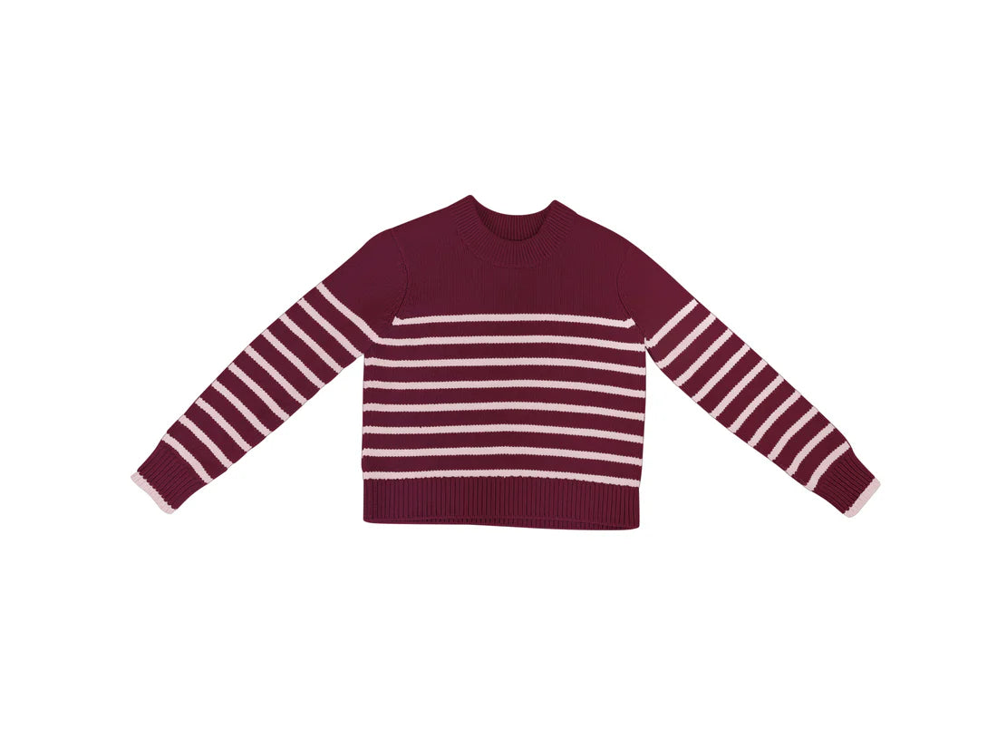 TUTTO KNIT Burgundy Blush Stripe Sweater