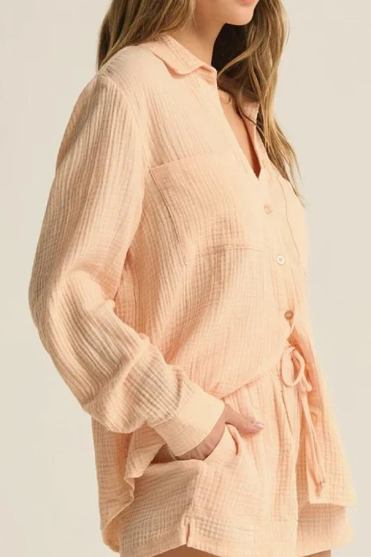 Z Supply: Kaili Button Up Gauze Top in Grapefruit