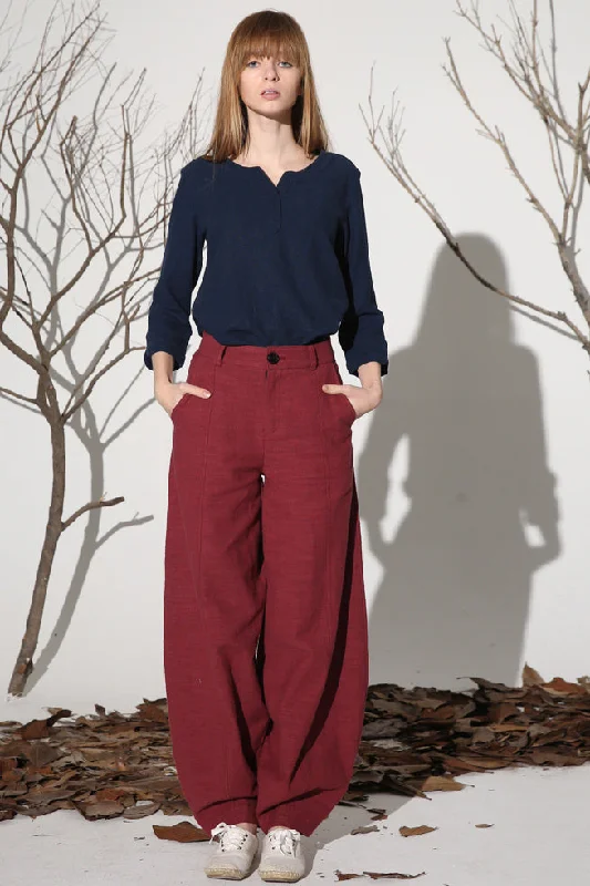 Red linen pants,  baggy pants for women 1160#