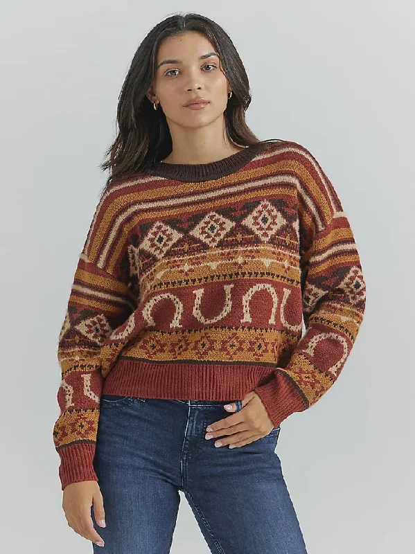 LADIES RETRO SOUTHWESTERN HORSESHOE PRINT PULLOVER