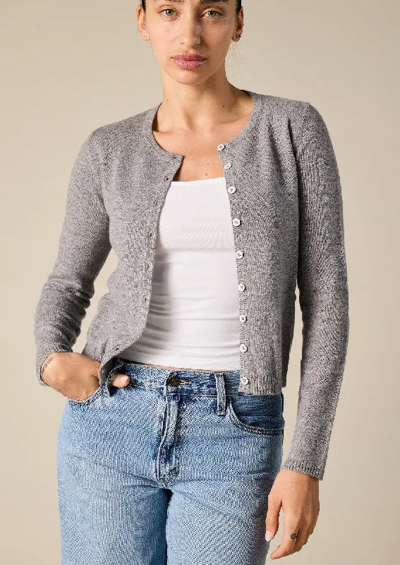 Cashmere Ines Crew Cardigan in Marle Grey