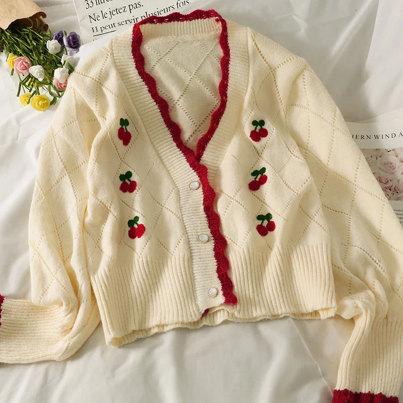 Cute cardigan cherry sweater  1481