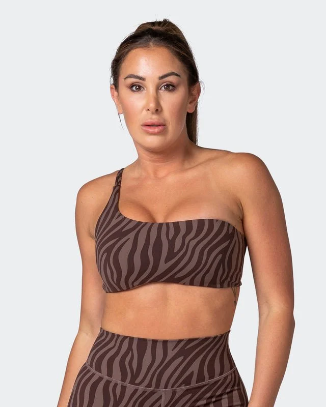 Movement One Shoulder Bralette - Coffee Zebra Print