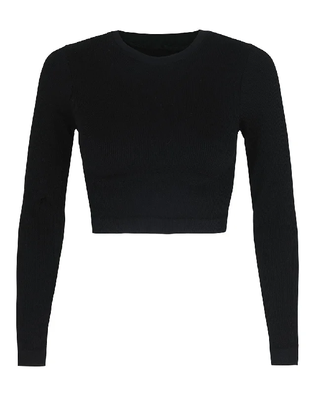 EVOKE Ribbed Long-Sleeve Crop Top | Black