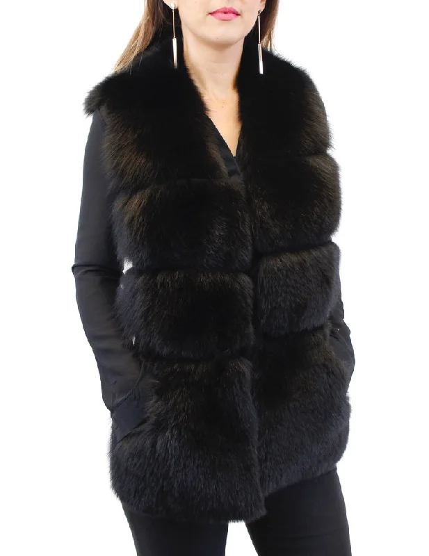 BLACK SHEARED MINK & FOX FUR CONVERTIBLE VEST, SCARF