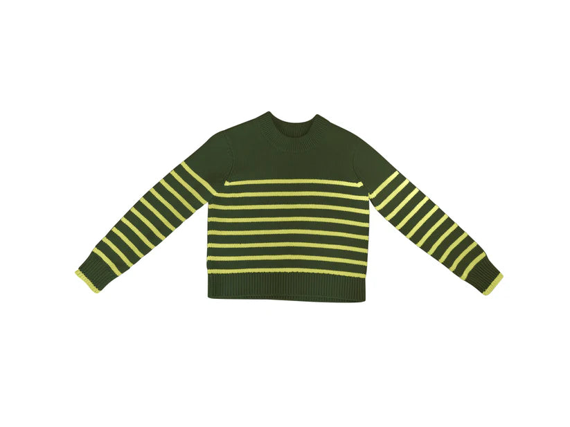 TUTTO KNIT, Olive Chartreuse Stripe Sweater