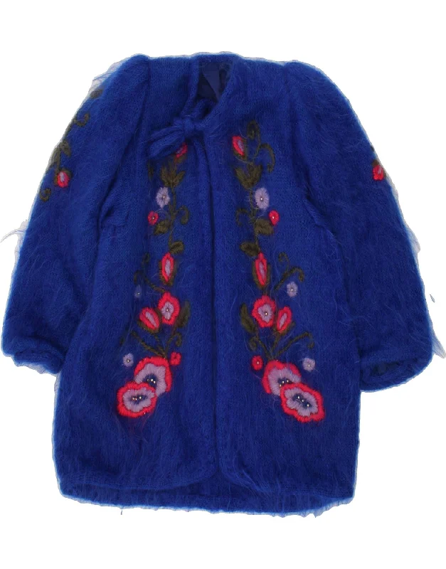 VINTAGE Womens Graphic Knit Overcoat UK 22 3XL Blue Floral