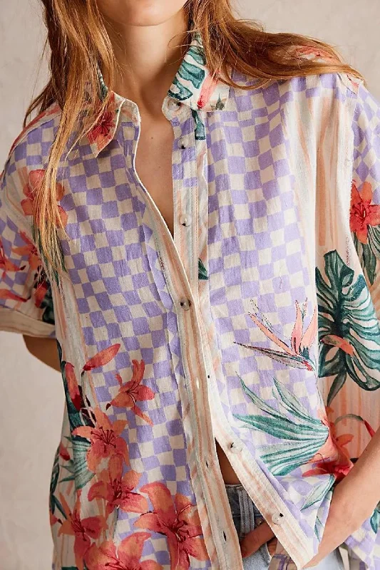 Free People: Retro Tropics Shirt in Sunset Combo