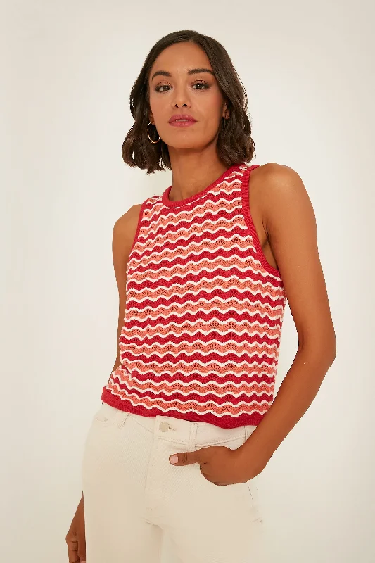 Coral Wave Stripe Shell Top