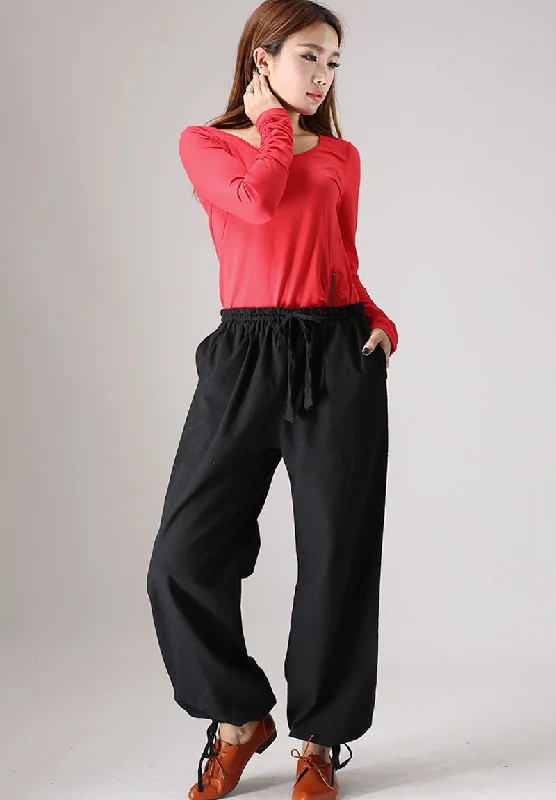 Loose cuffed Linen pants for  womens 853