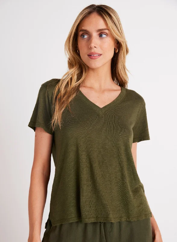 Side Slit V-Neck Tee - Italian Herb